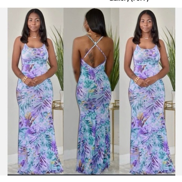 Dresses & Skirts - Floral Maxi Dress in Purple and Green Size Medium